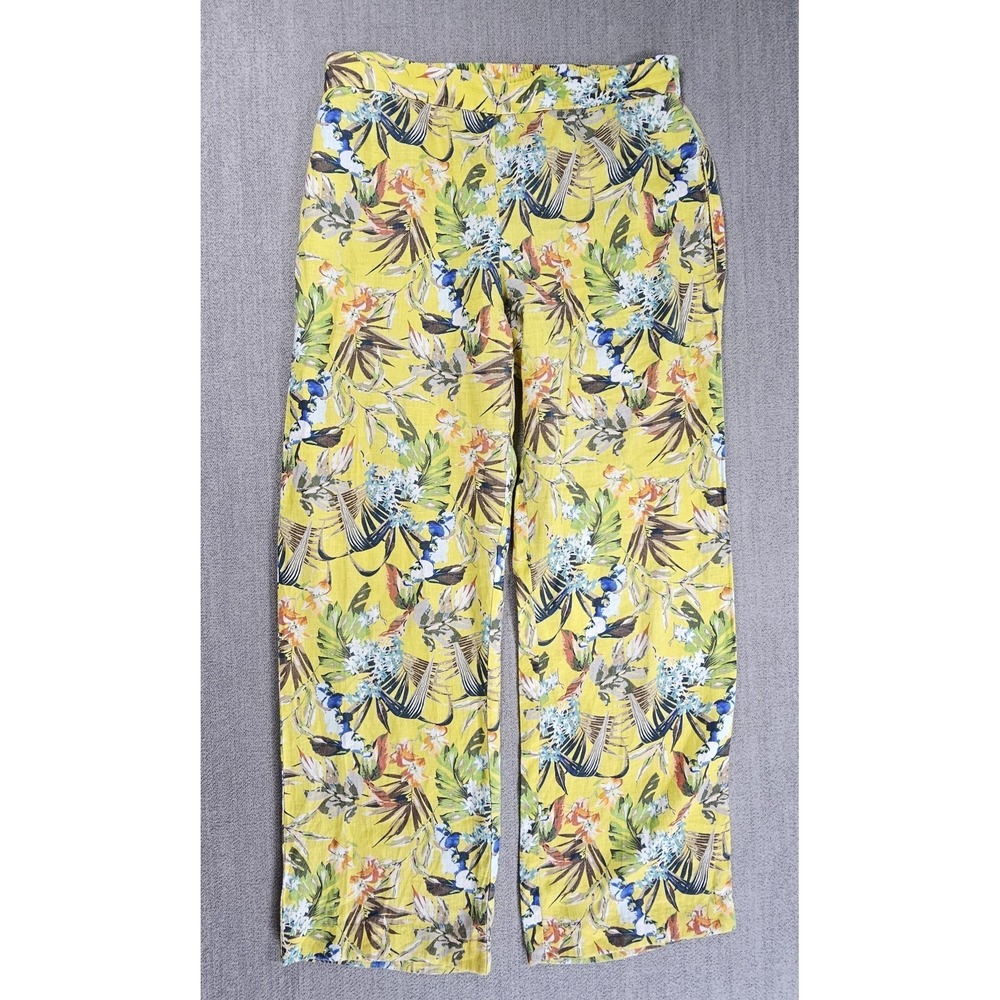 Elliott Lauren Pants Women's Small Tropical Print 100%‎ Linen Pockets